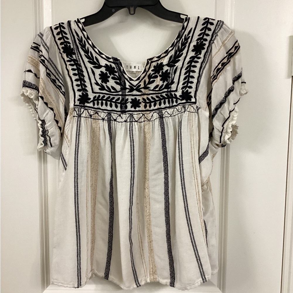 THML Black and White Embroidered Blouse